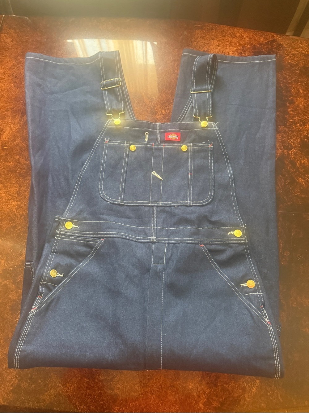 Dickies Dark Blue Cargo Overalls with Yellow Accent Buttons